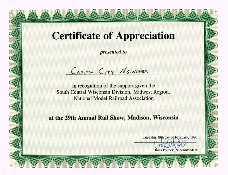 Madison 1996 certificate of participation