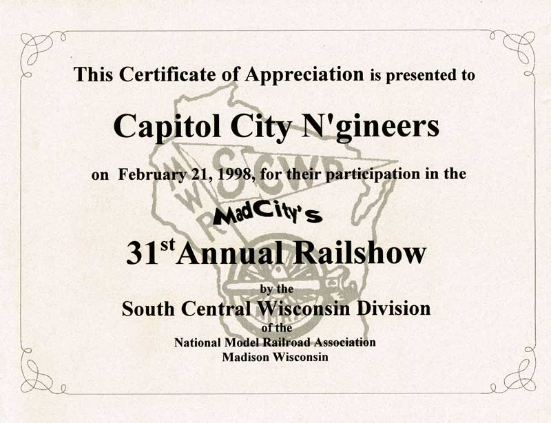 MadCity 1998 participation certificate